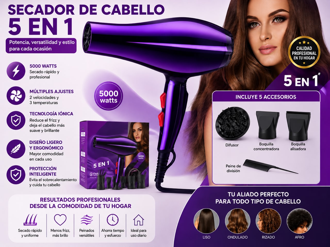 SECADOR DE CABELLO 5 EN 1