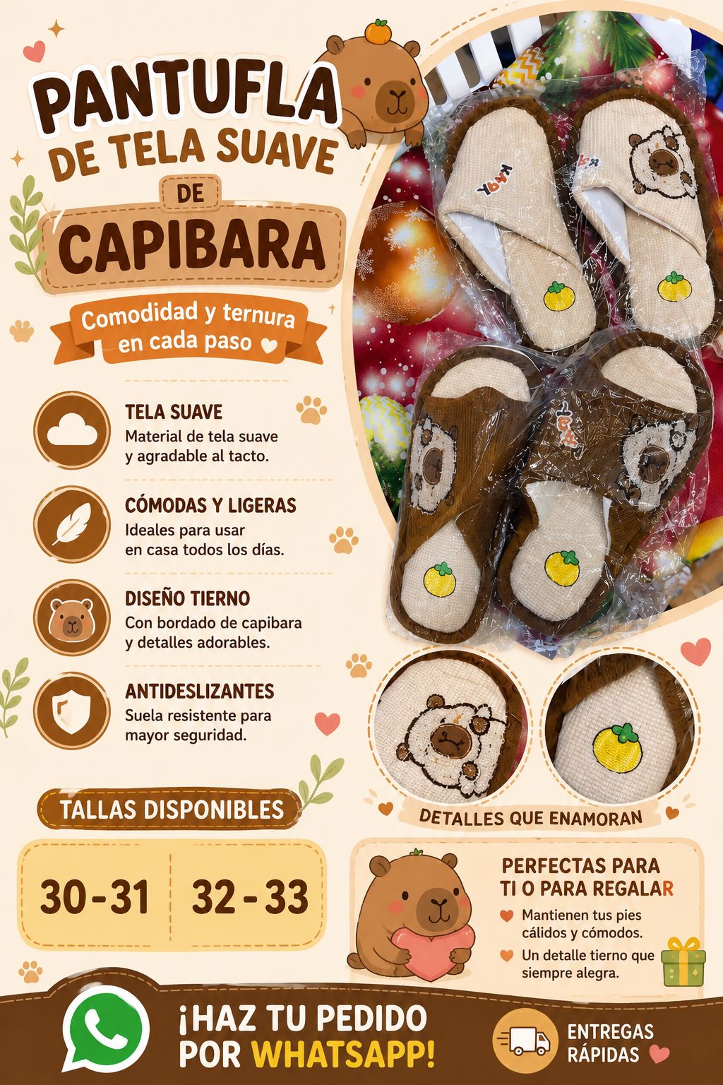 🐹 PANTUFLA DE TELA SUAVE DE CAPIBARA 🐹