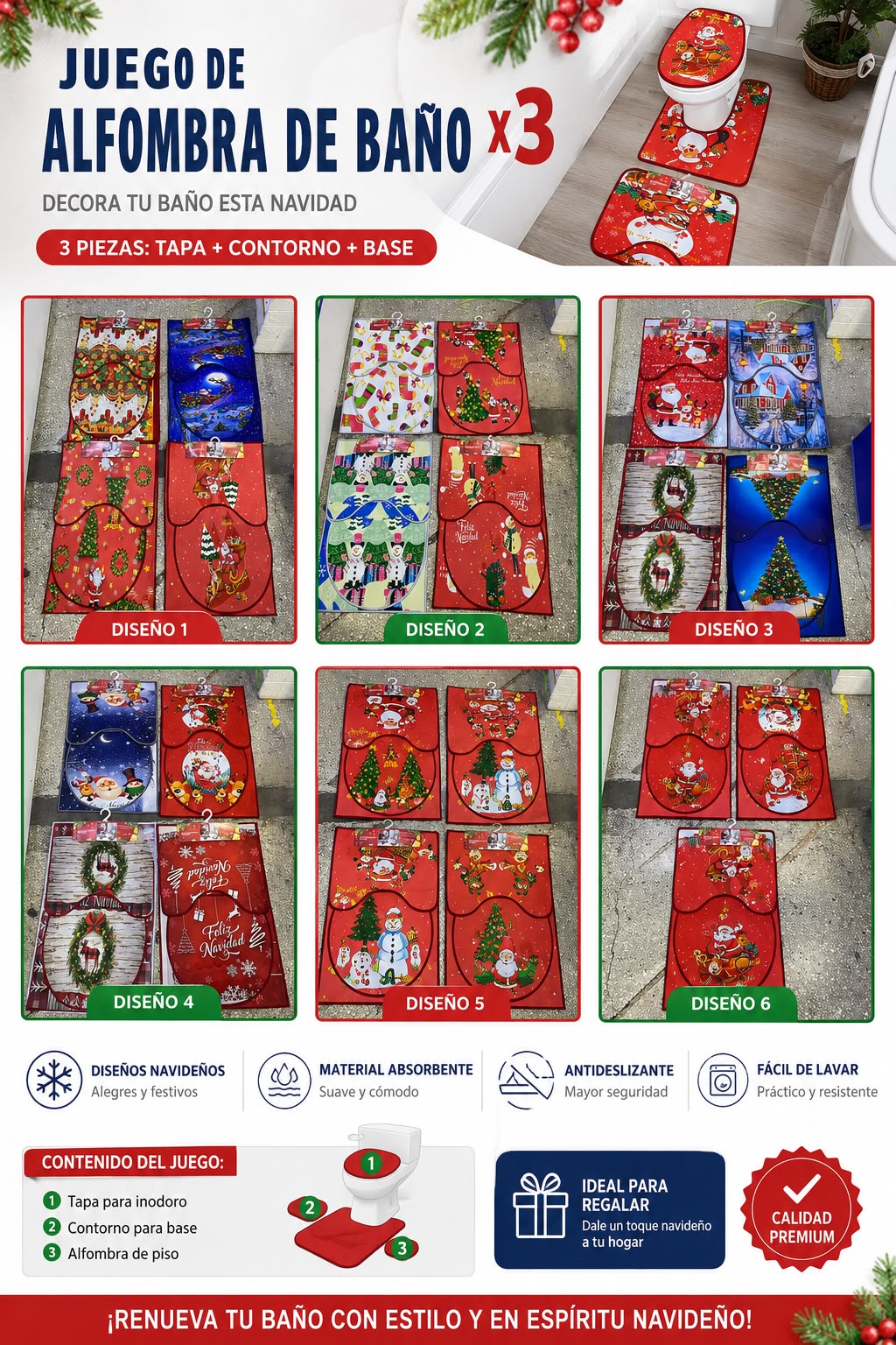🎄 JUEGO DE ALFOMBRA DE BAÑO x3 🎄