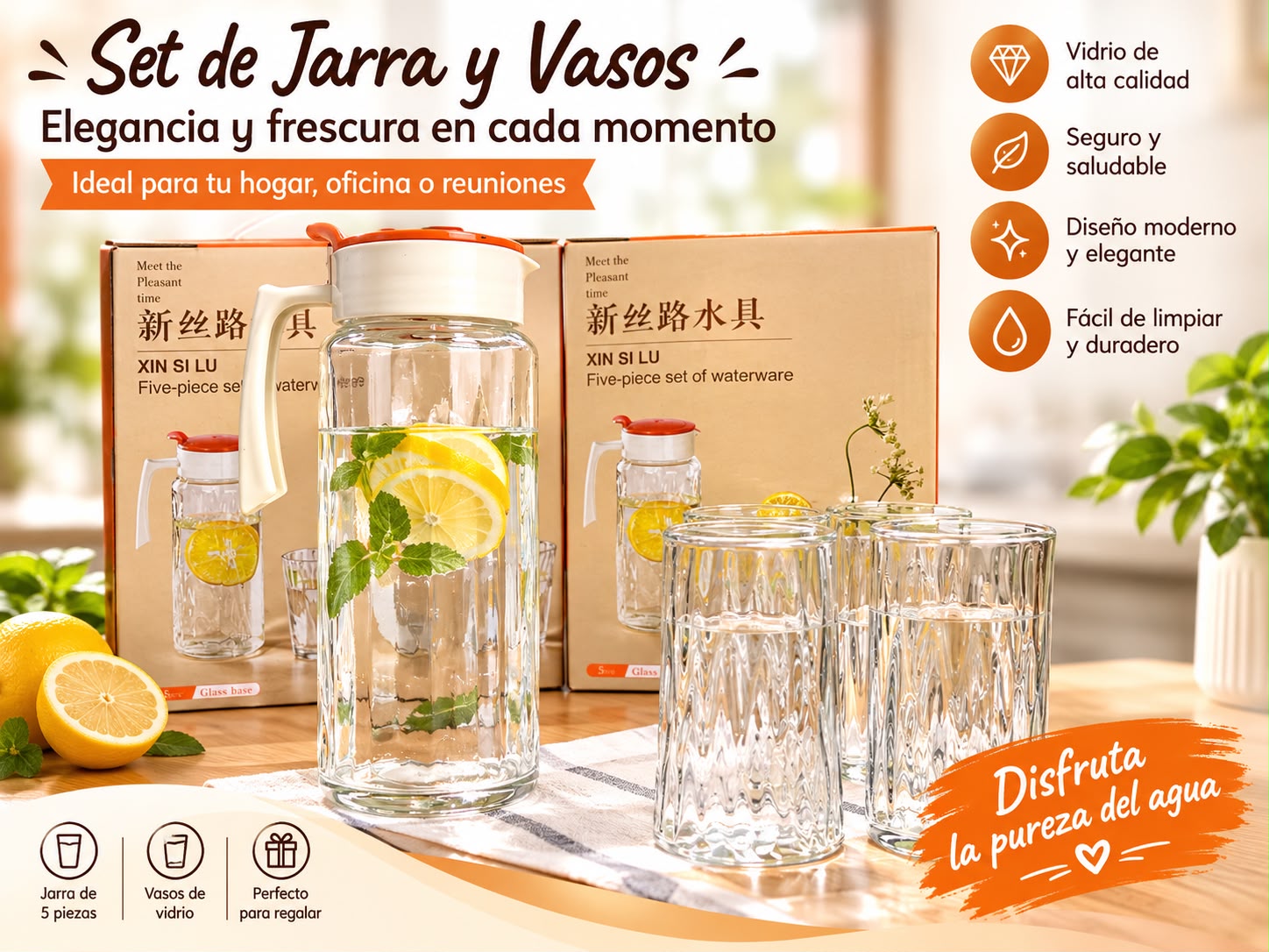 SET DE JARRA CON 4 VASOS