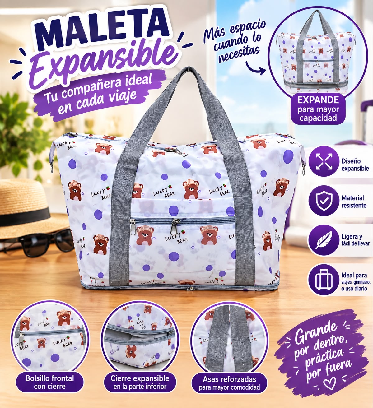 🧳 MALETA EXPANSIBLE LUCKY BEAR